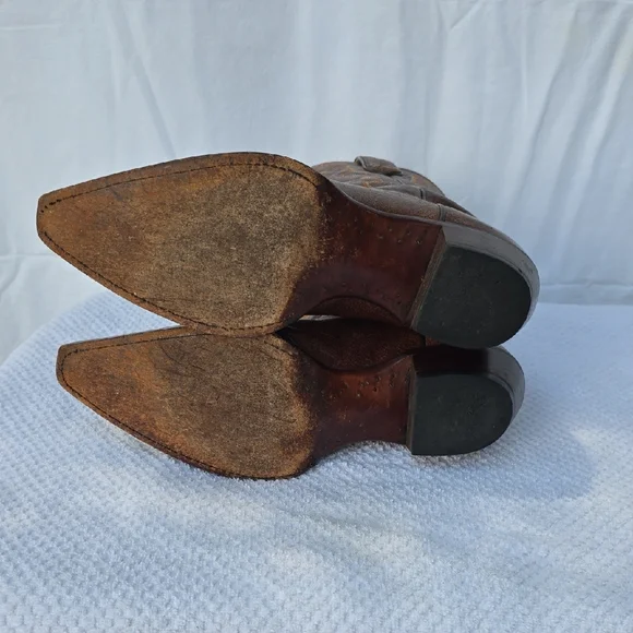 Tony Lama Brown Leather Cowboy Boots - Picture 4 of 8